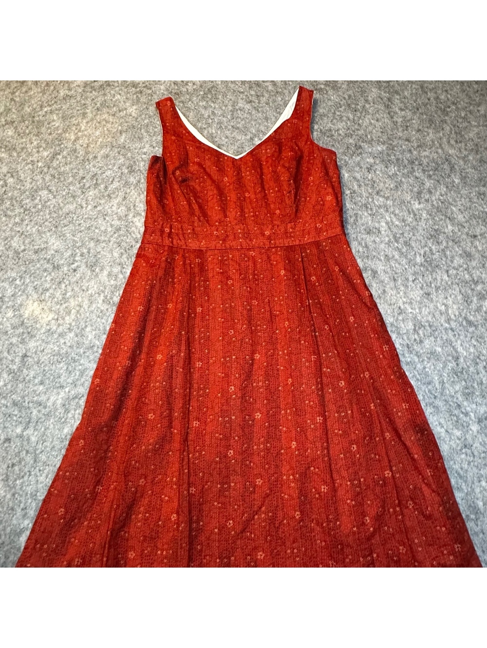 Anne Klein Rust Red Floral 100% Cotton Midi Dress Size M Cottagecore